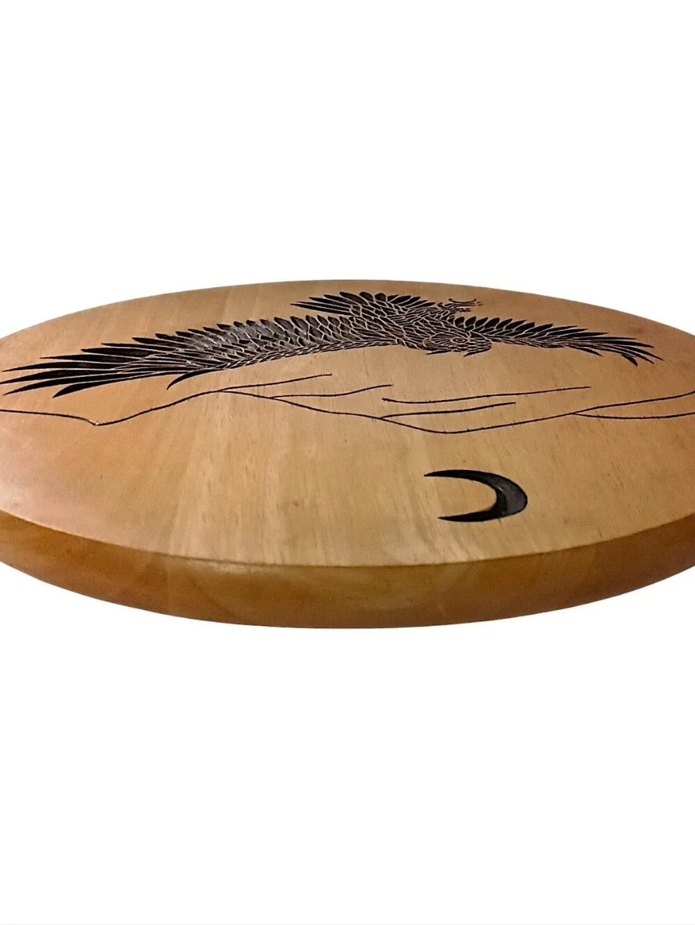 Hand Carved Owl Wooden Lazy Susan Turntable Serving Tray Rustic‎ Cabin Woodland